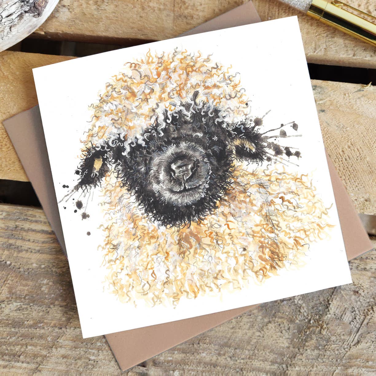Splatter Betty Sheep Blank Greetings Card in Envelope and Cello Wrap