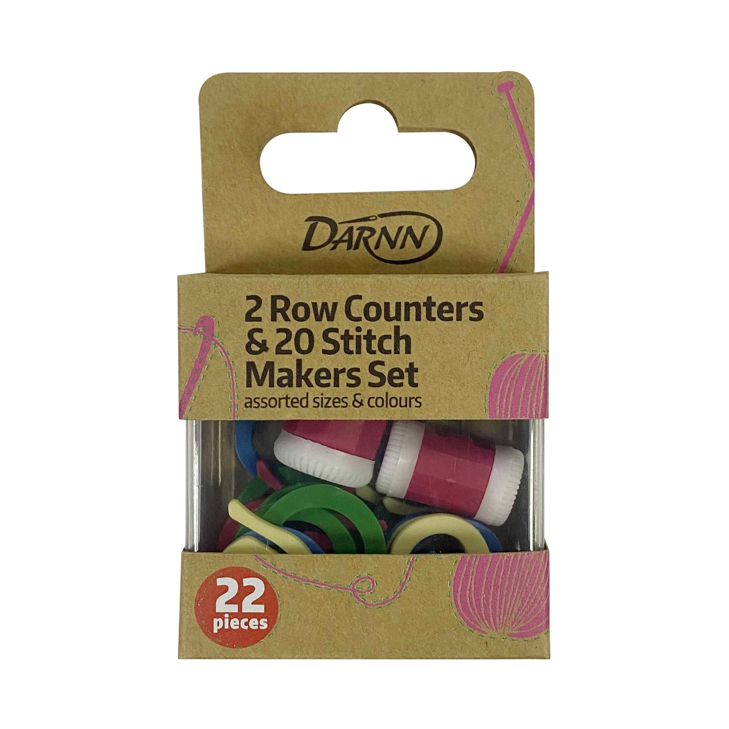 Darnn 2 Knitting Row Counters & Stitch Markers Set