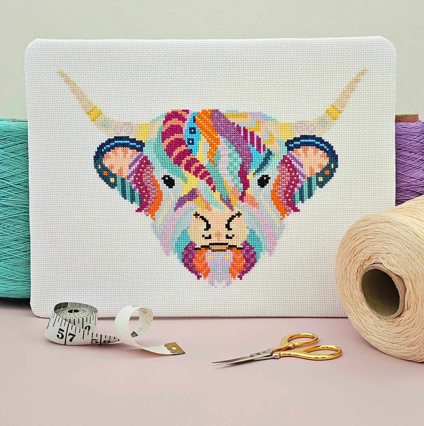 Mandala Highland Cow Counted Cross Stitch Sewing Craft Kit