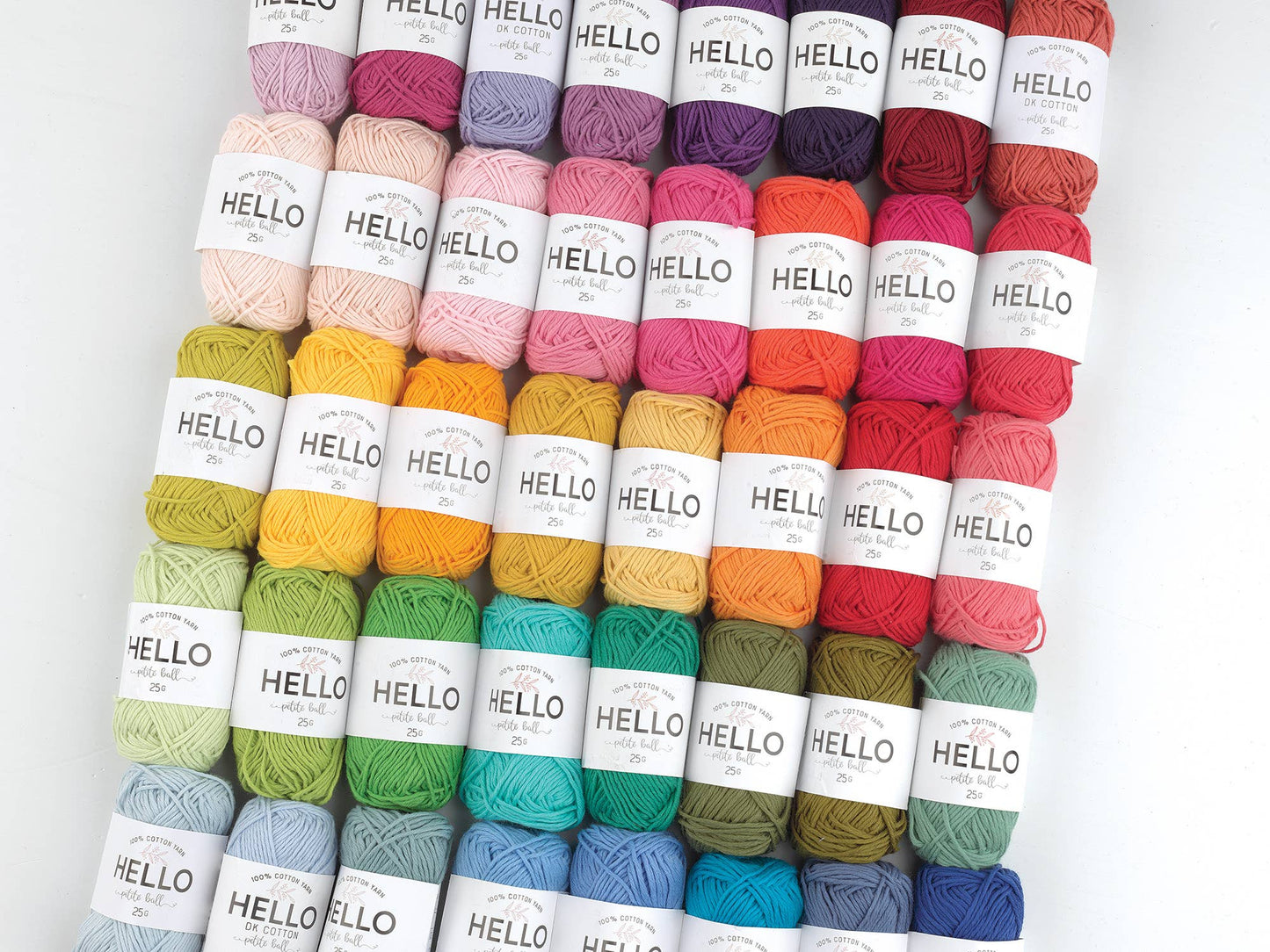 Hello 100% Cotton Gift Box Pack of 12 ~ 25gm Balls Light DK / 4ply Vintage, Vibrant & Pastel shades